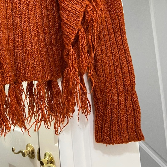 Women's Orange Fringe Sweater - Picture 7 of 7